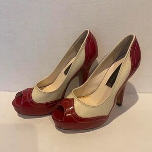 Steve Madden Red and Cream Peep Toe Heels